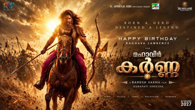 Raghava Lawrence as legendary warrior Karna in Mahaveer Karna new poster released on his 50th birthday, October 29, 2026 Raghava Lawrence as legendary warrior Karna in Mahaveer Karna new poster released on his 50th birthday, October 29, 2026